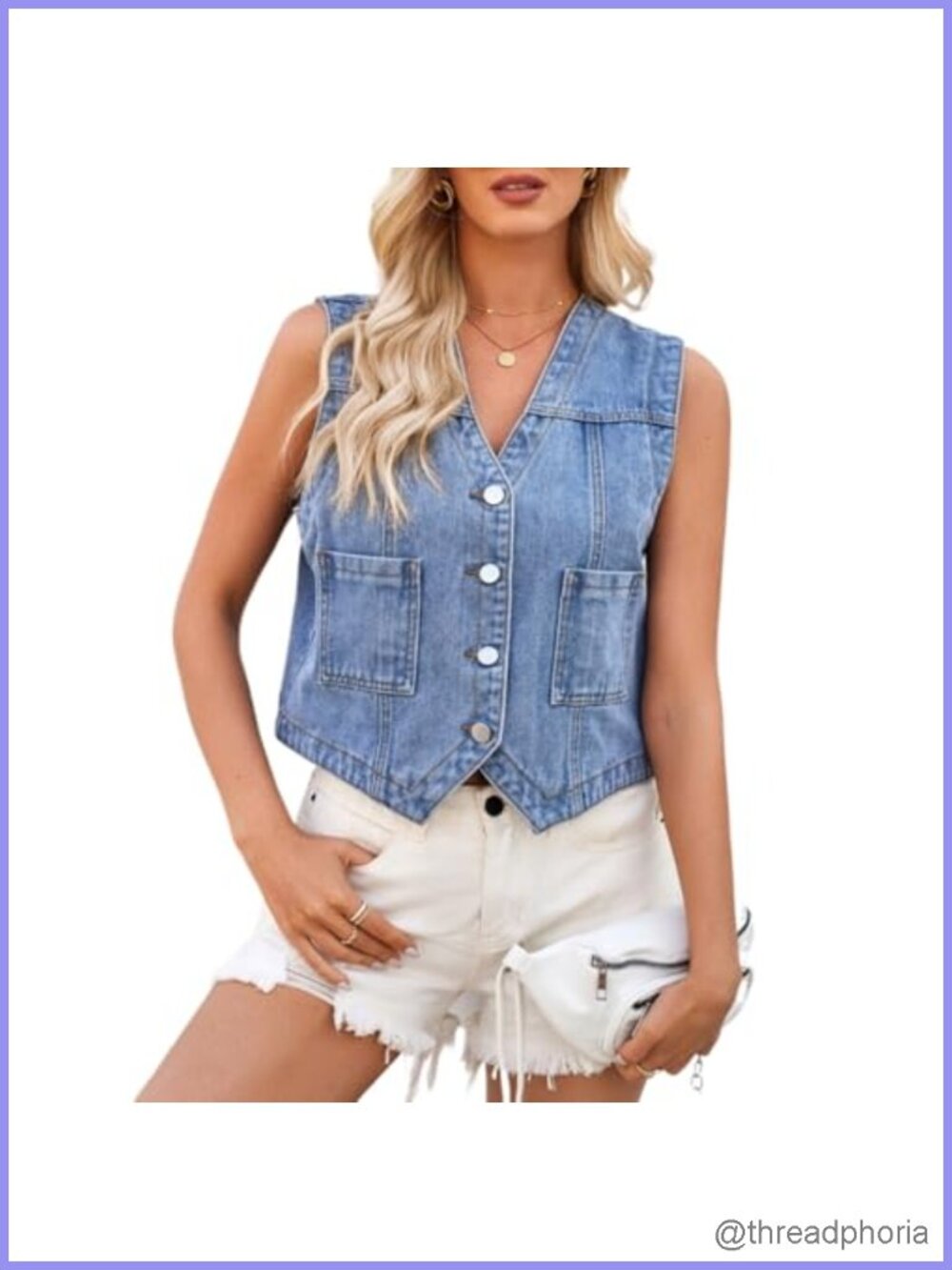 Women's Denim Vest Top Y2K Cowgirl Sleeveless V-Neck Button Down Crop Jean